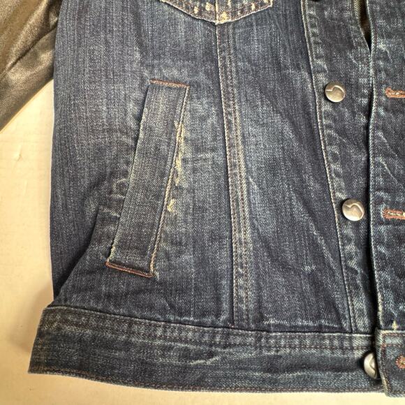 Joe's Jean Denim Contrast Sleeves Distressed Jacket Men S/M Cotton Black Blue - Picture 4 of 10